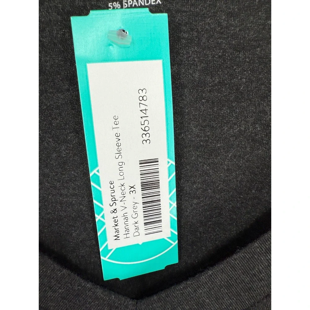 Market & Spruce Hannah VNeck Long Sleeve Tee Grey 3X Plus Size Rayon Spandex - Picture 3 of 8
